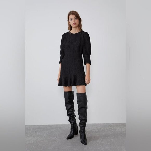 ZARA | Textured Mini Dress in Black - Picture 2 of 10